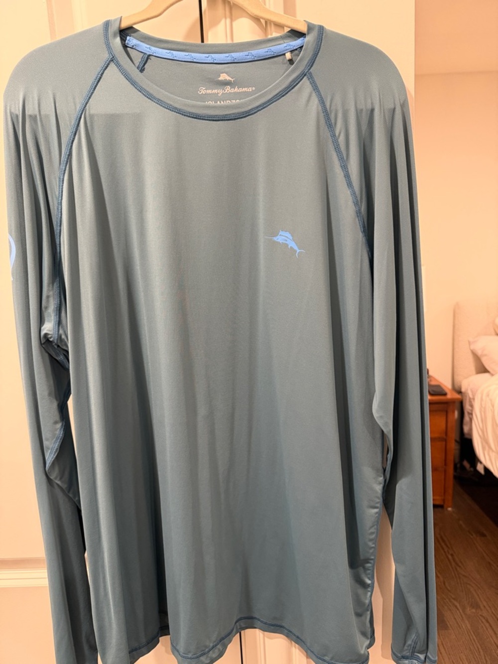 Tommy Bahama Men’s Long-Sleeve Swim Rash Guard — Slate Blue with Light Blue Logo